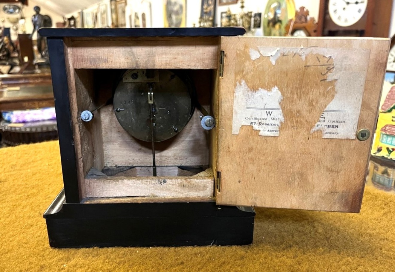 Edwardian Ebonised Wood and Faux Bamboo Mantle Clock