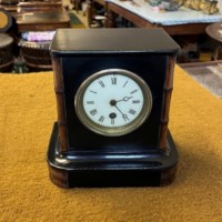 Edwardian Ebonised Wood and Faux Bamboo Mantle Clock