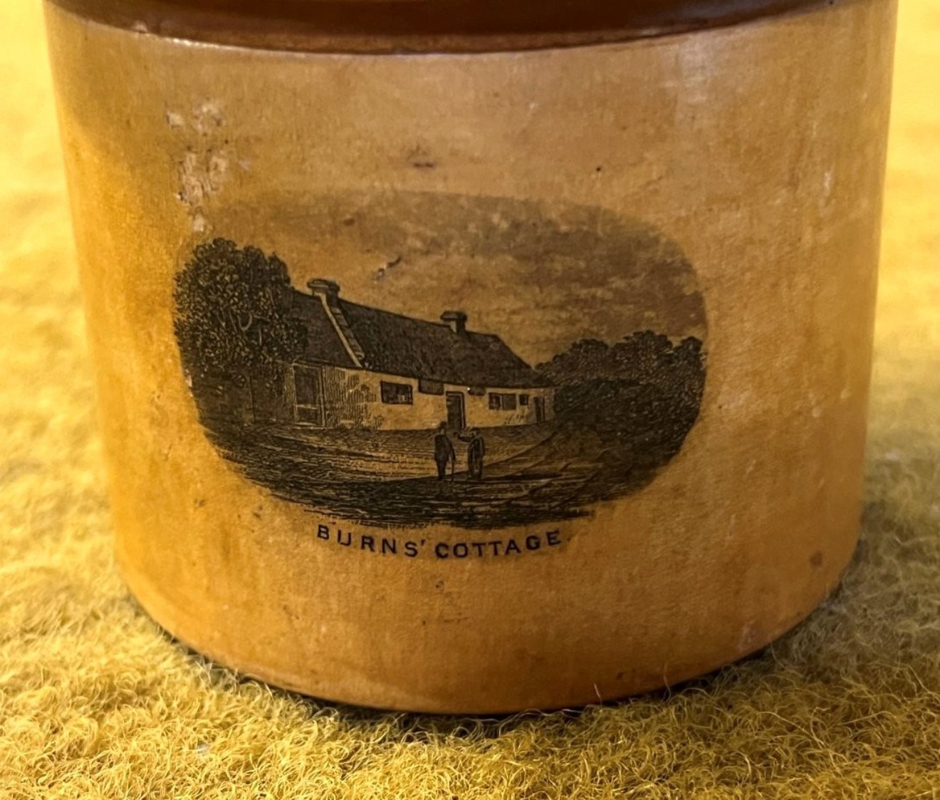 Antique Mauchline Ware Cylindrical Lidded Pot, Burns Monument, Burns Cottage and Alloway Kirk