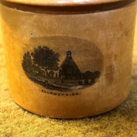 Antique Mauchline Ware Cylindrical Lidded Pot, Burns Monument, Burns Cottage and Alloway Kirk