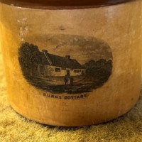 Antique Mauchline Ware Cylindrical Lidded Pot, Burns Monument, Burns Cottage and Alloway Kirk