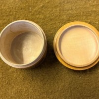 Antique Mauchline Ware Cylindrical Lidded Pot, Burns Monument, Burns Cottage and Alloway Kirk