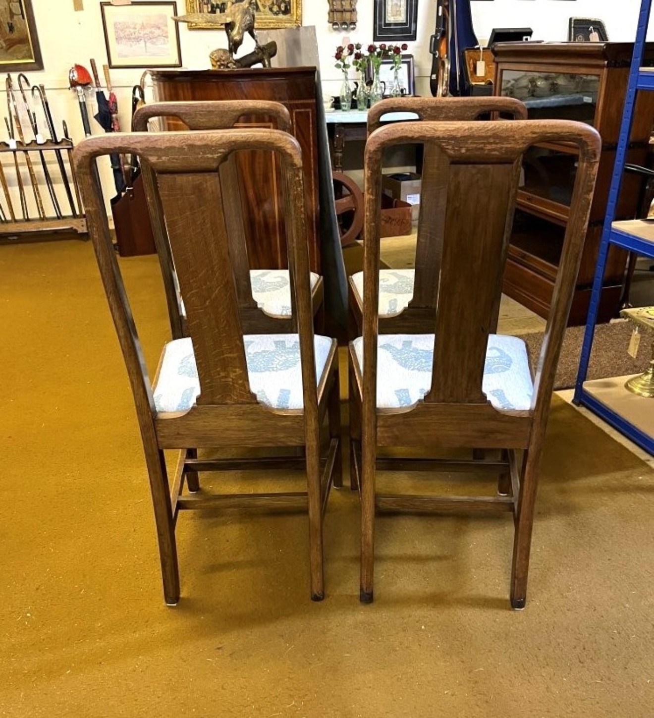 Vintage Set of 4 Mahogany Dining Chairs with Elephant Pattern Seats