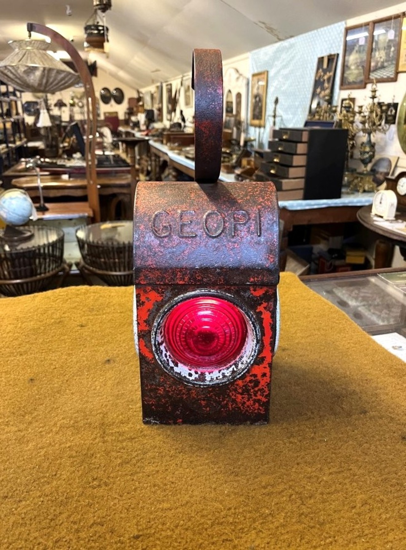 Vintage Red Roadworkers Danger Paraffin Lamp