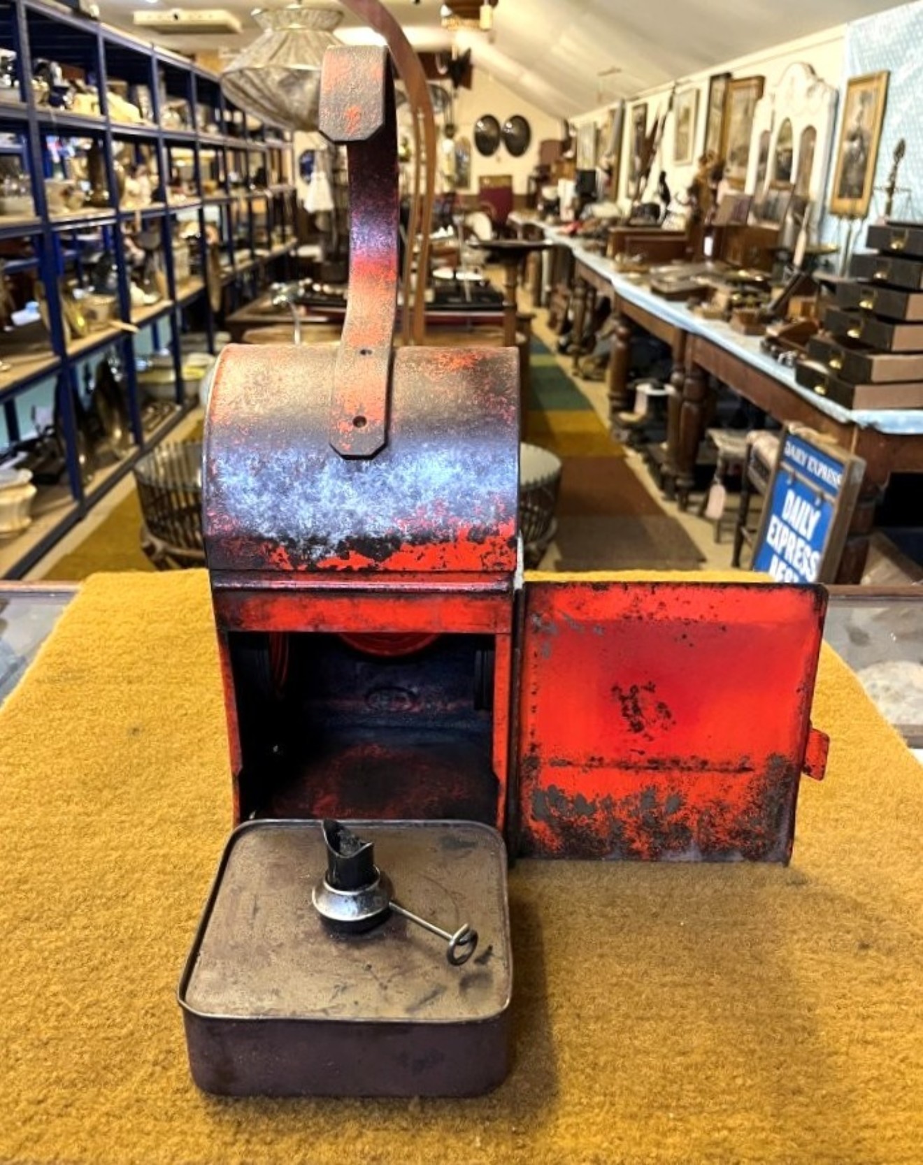 Vintage Red Roadworkers Danger Paraffin Lamp