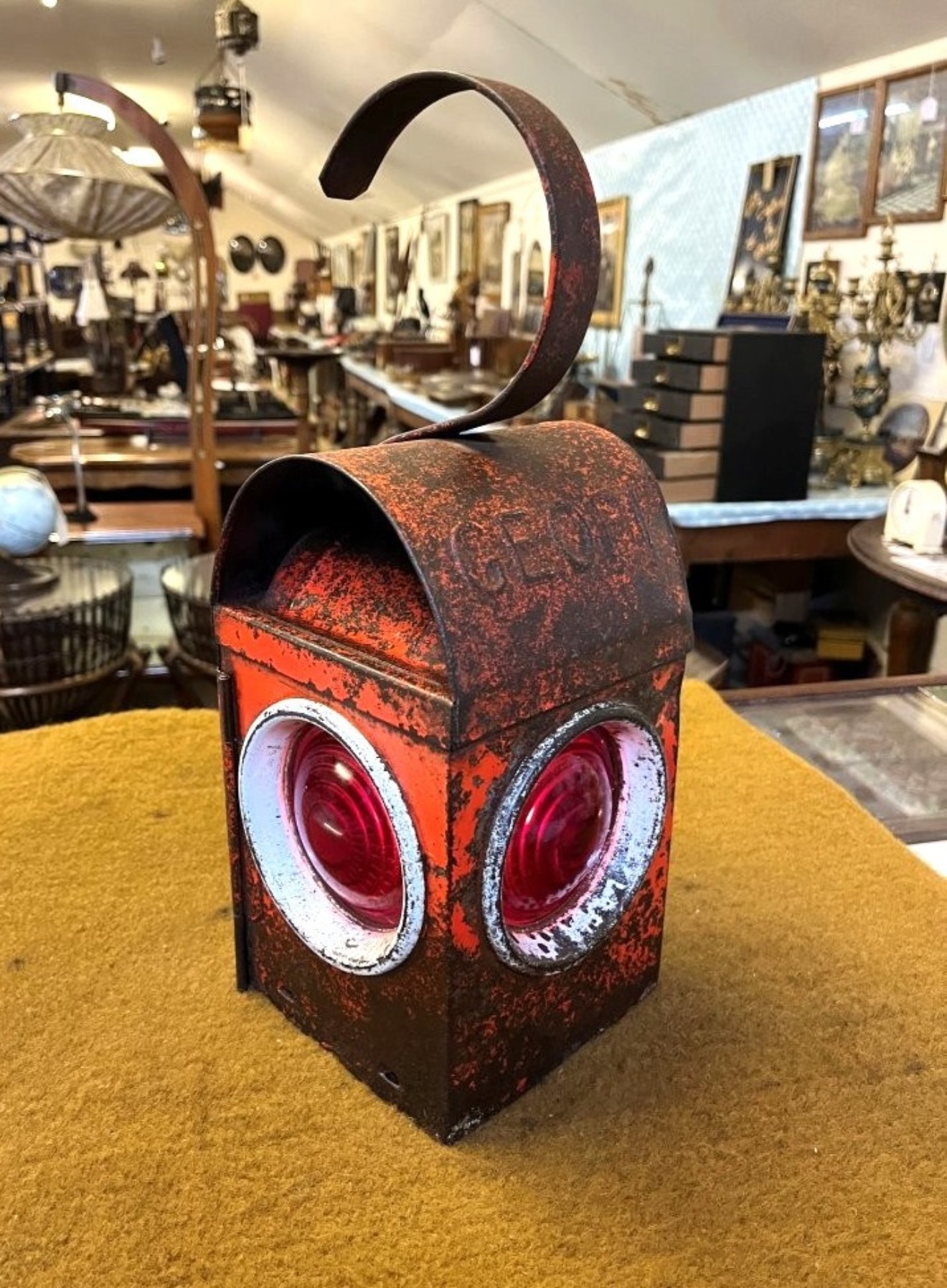 Vintage Red Roadworkers Danger Paraffin Lamp