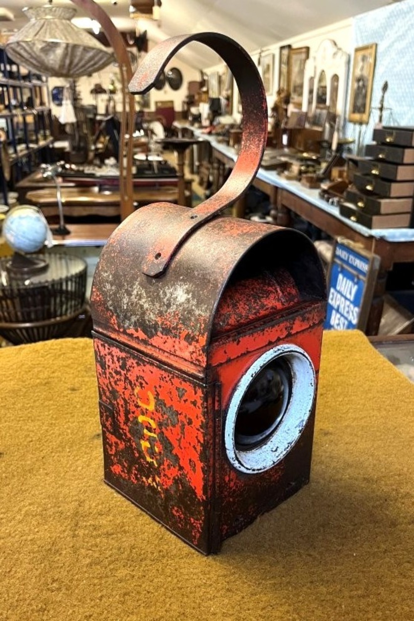 Vintage Red Roadworkers Danger Paraffin Lamp