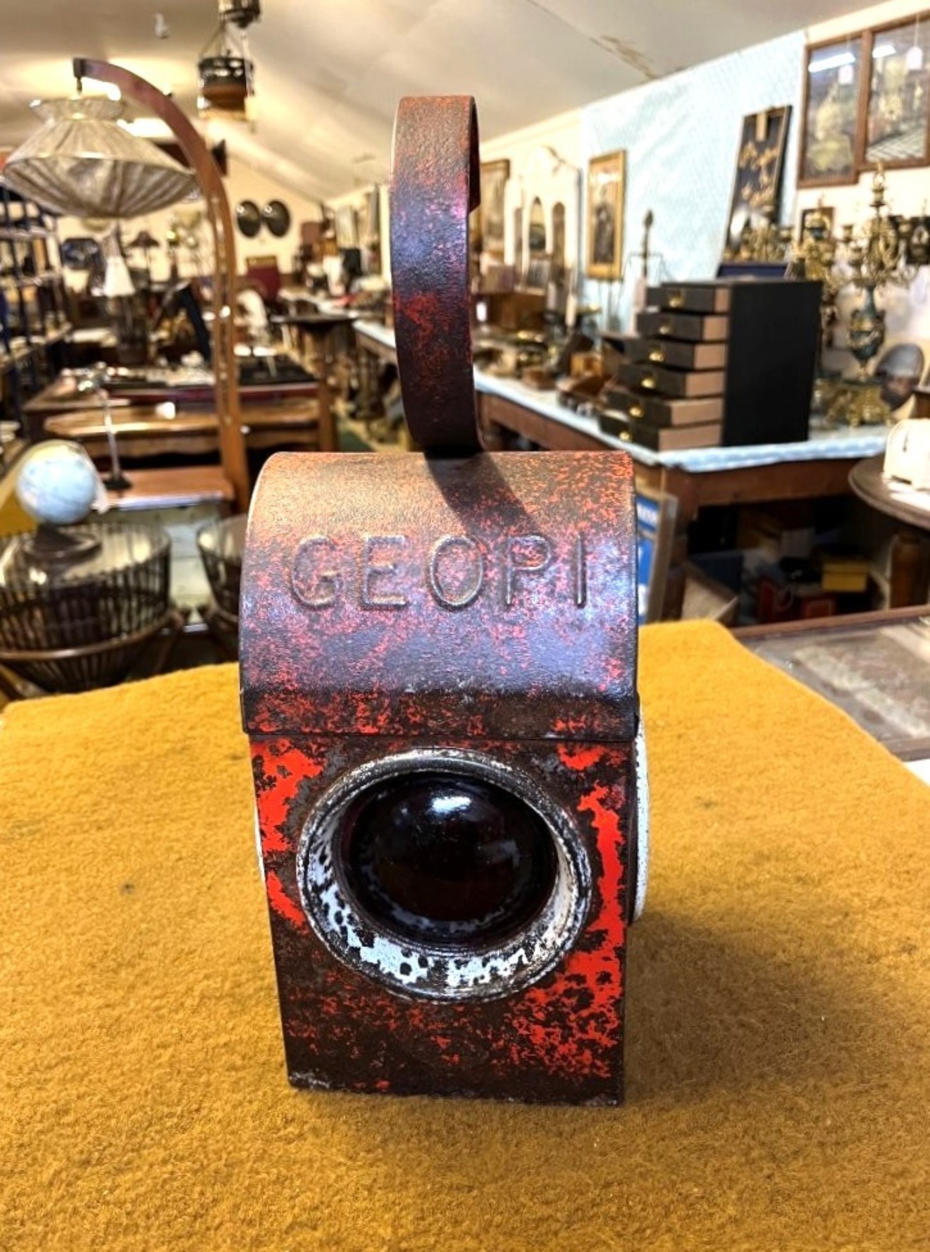 Vintage Red Roadworkers Danger Paraffin Lamp