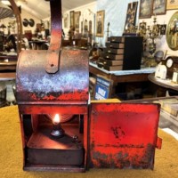 Vintage Red Roadworkers Danger Paraffin Lamp
