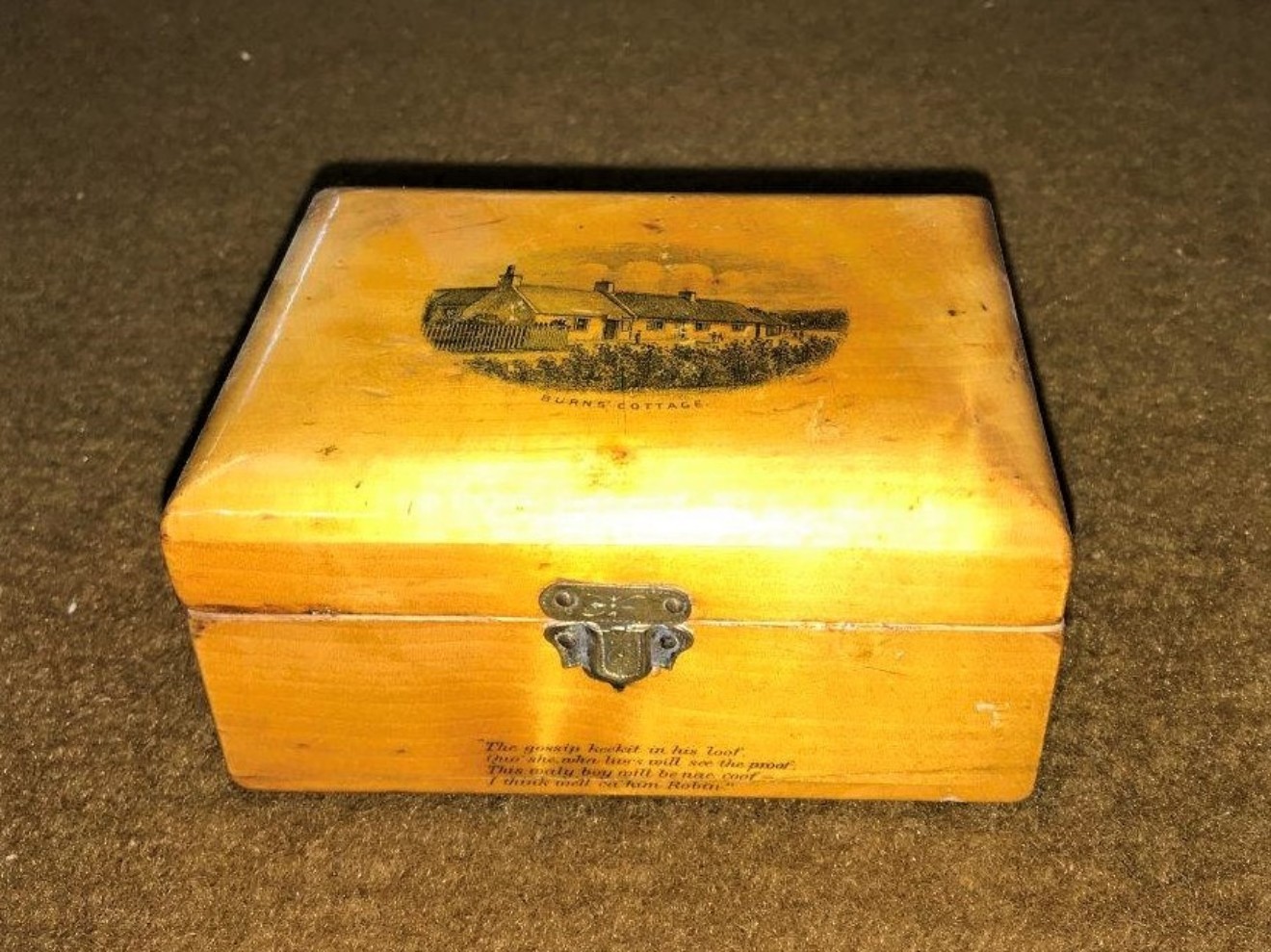 Victorian Mauchline Ware Stamp Box “Burns Cottage”