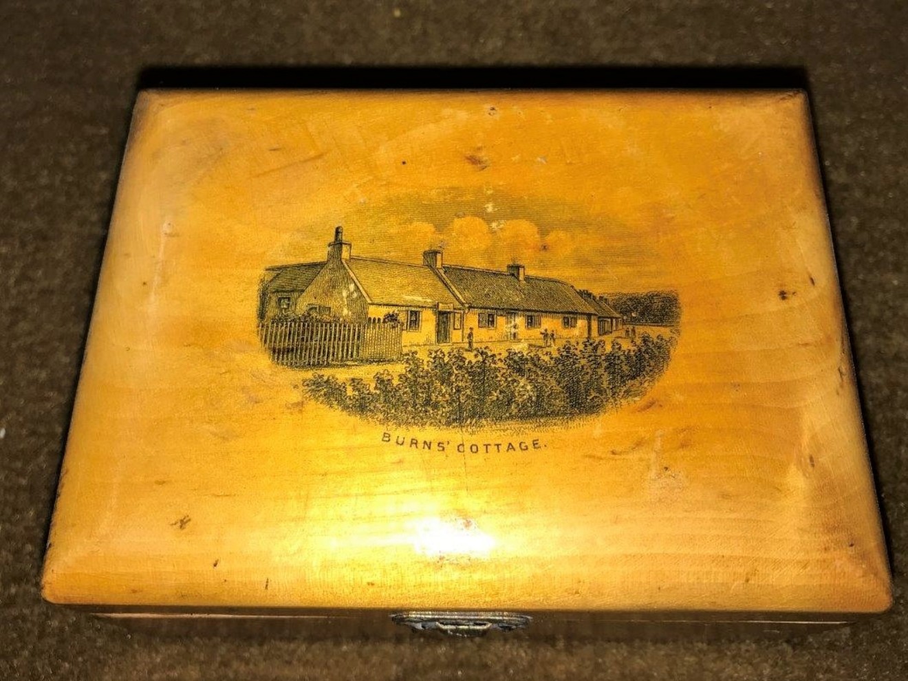 Victorian Mauchline Ware Stamp Box “Burns Cottage”