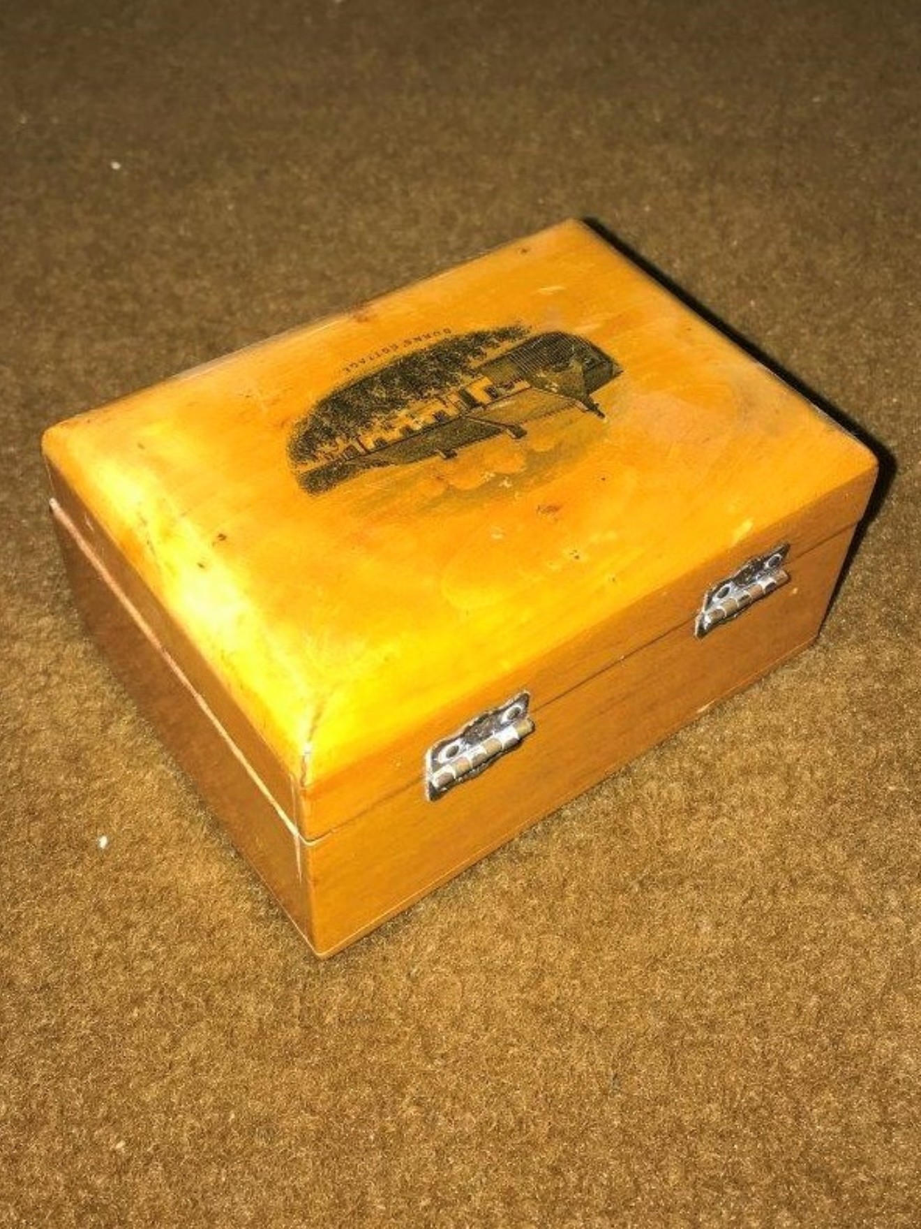 Victorian Mauchline Ware Stamp Box “Burns Cottage”