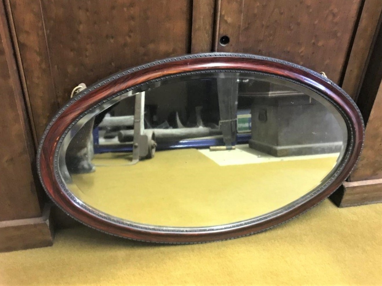 Vintage Oval Mahogany Effect Wood and Gesso Mirror