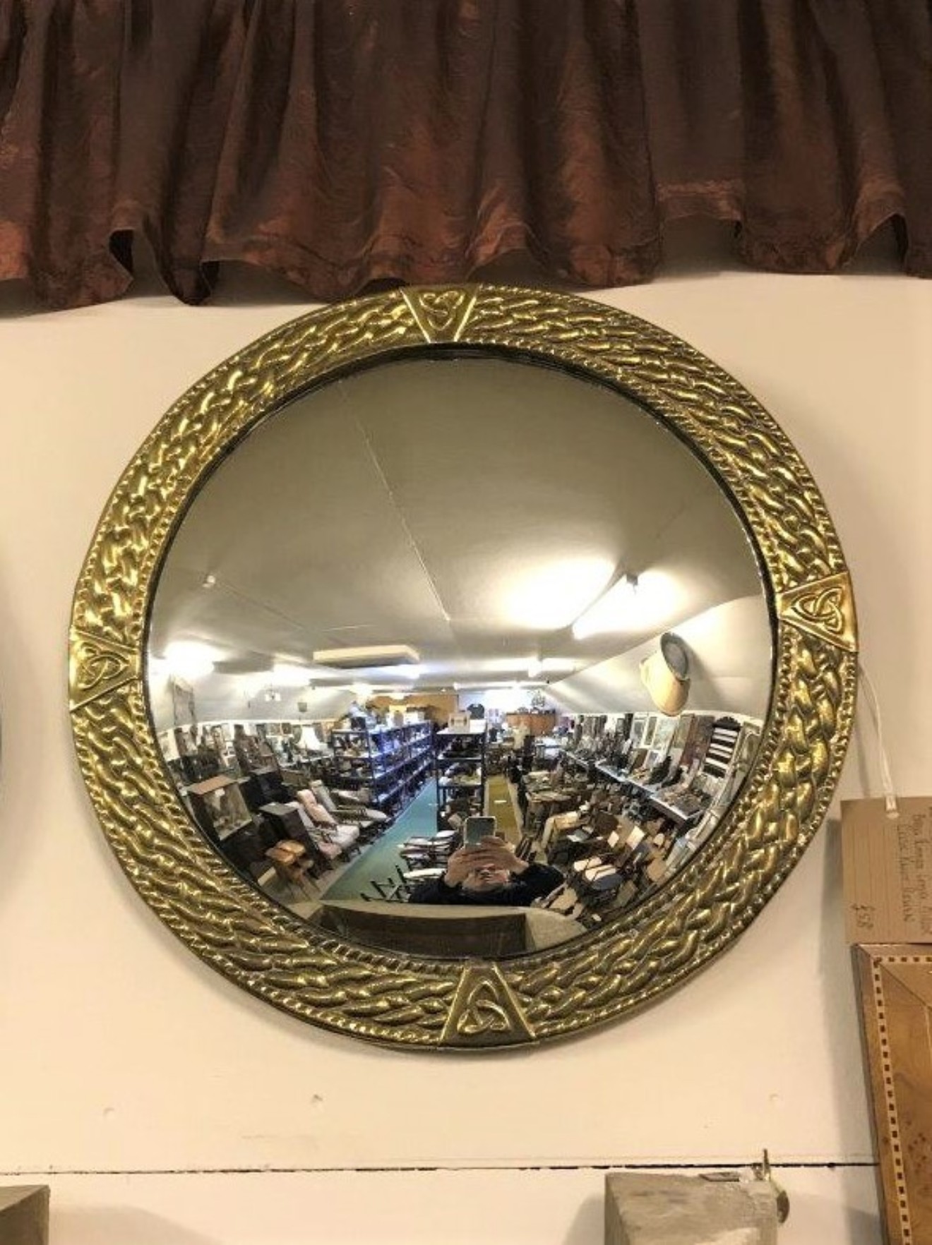 Brass Rimmed Convex Arts & Crafts Mirror