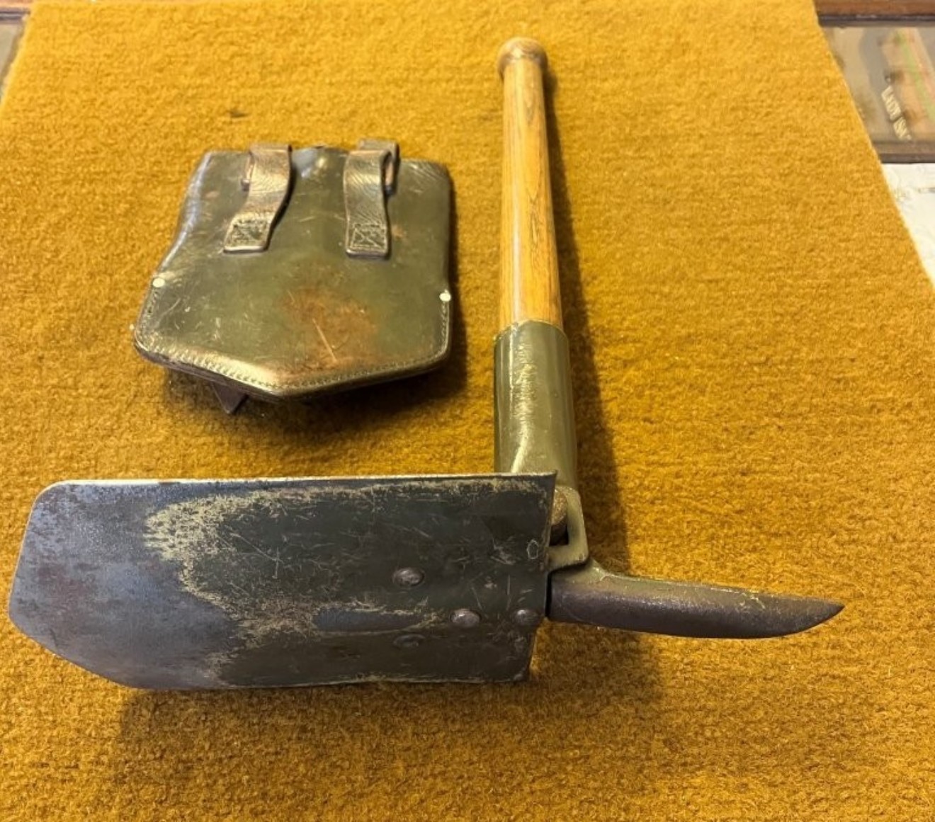 Vintage Military Entrenching Tool in Leather Case