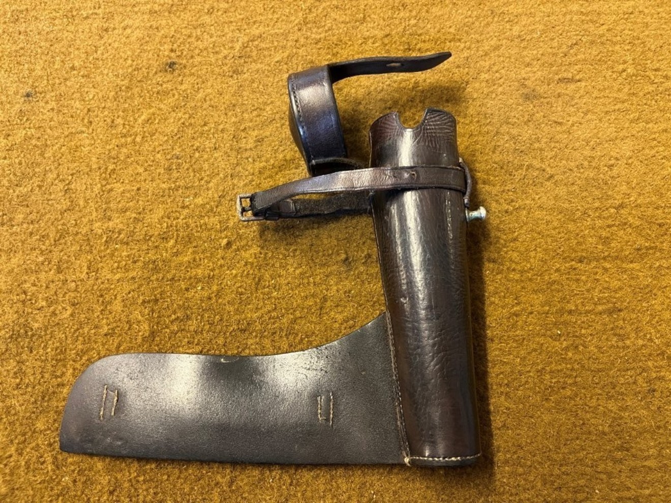 Antique Saddle Spirit Flask with Leather Case and Silver Plated Cap