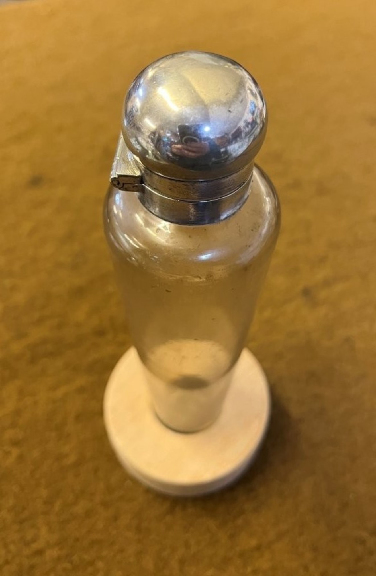 Antique Saddle Spirit Flask with Leather Case and Silver Plated Cap