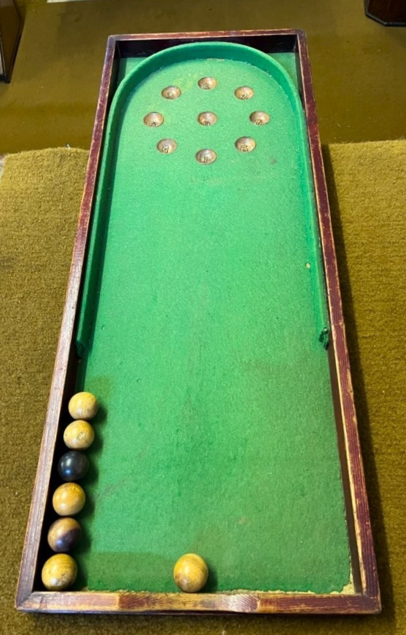 Antique Table Top Thumb Operated Bagatelle Game