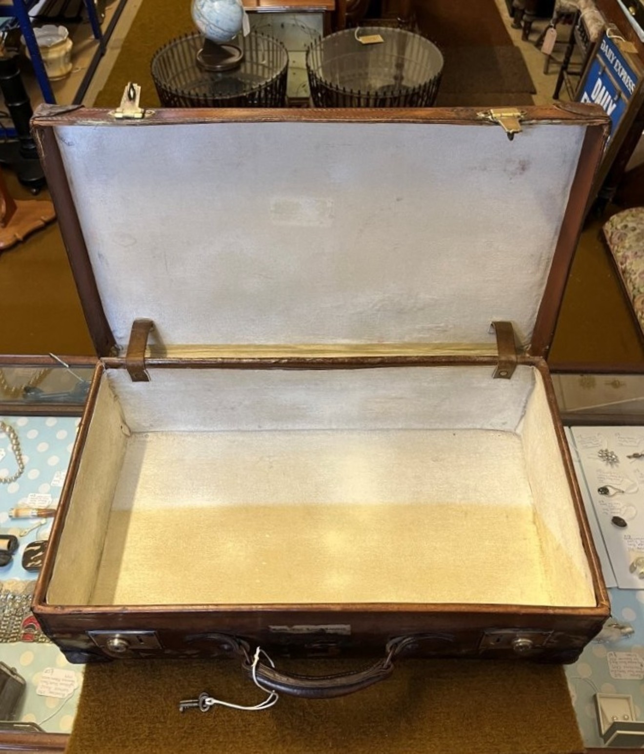 Vintage Leather Suitcase Reinforced Leather Corners