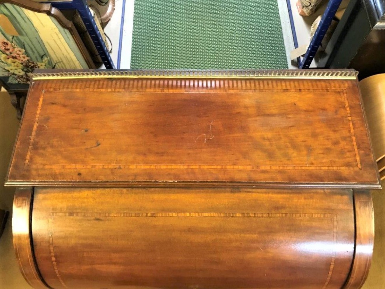 Edwardian Mahogany Inlaid Cylinder Top Desk