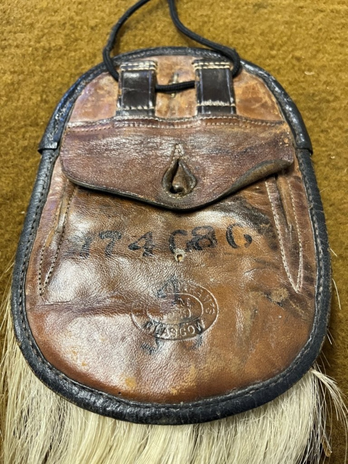 Vintage Scottish Military Horsehair Sporran by Leckie Graham's Glasgow Stamped C&M 1929