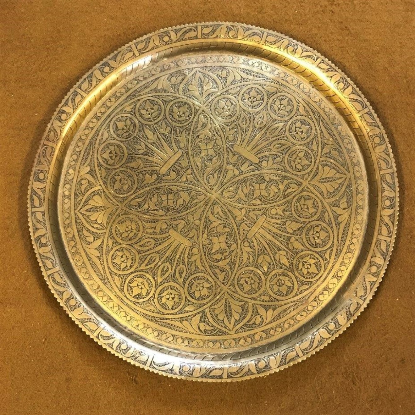 Middle Eastern Circular Engraved Brass Tray - Bruce of Ballater