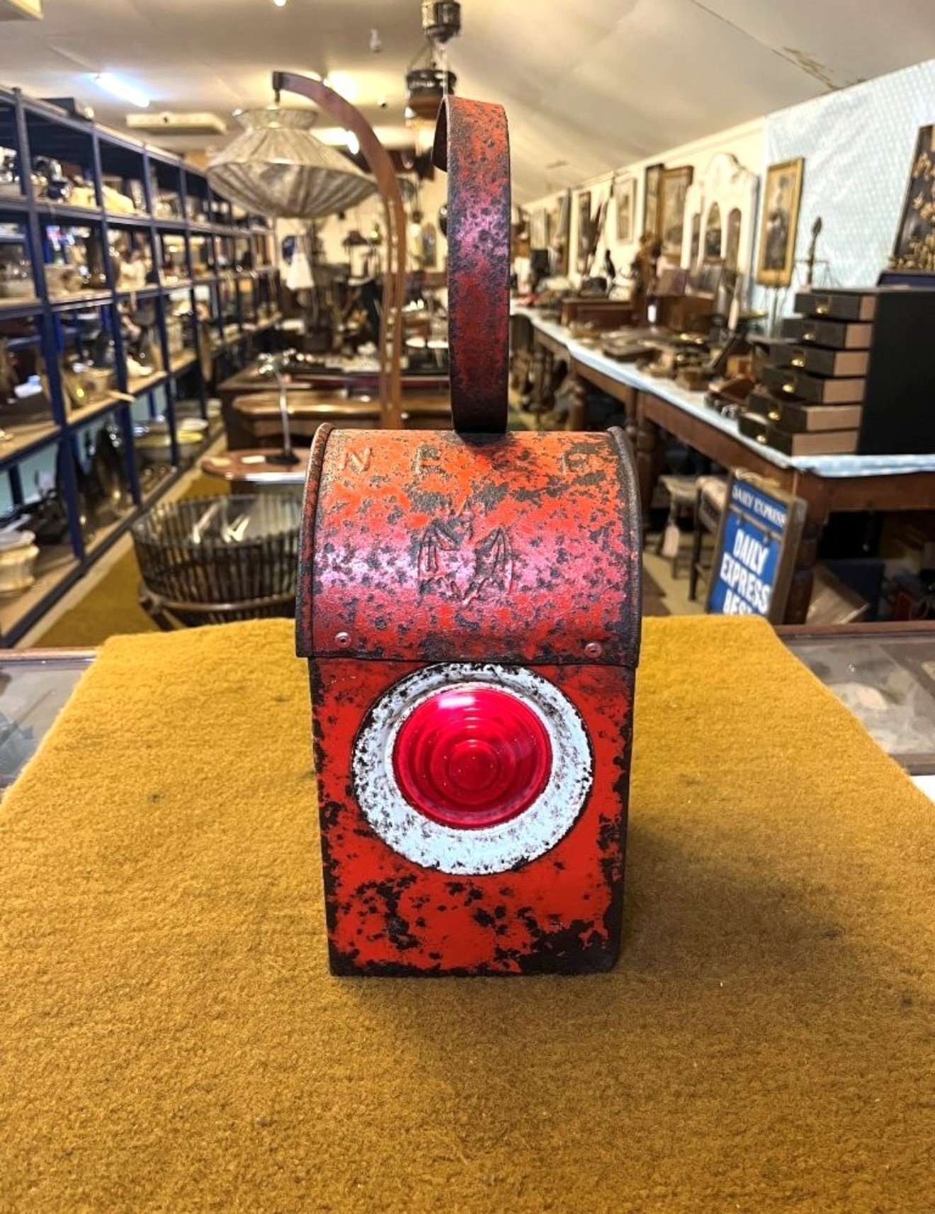 Vintage Red Roadworkers Danger Paraffin Lamp