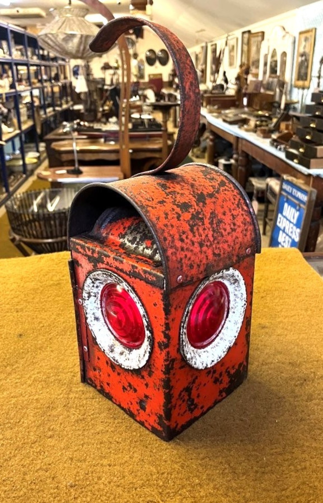 Vintage Red Roadworkers Danger Paraffin Lamp