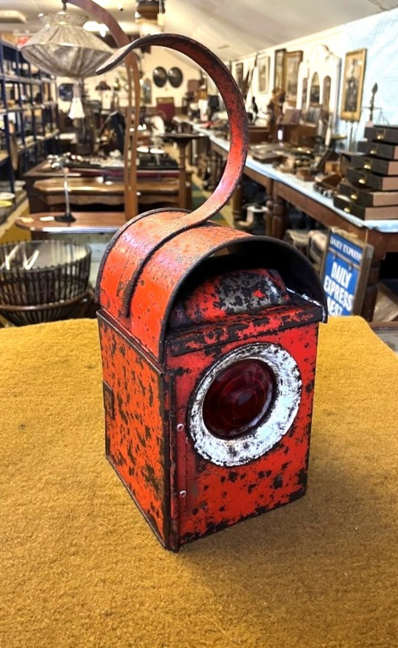 Vintage Red Roadworkers Danger Paraffin Lamp