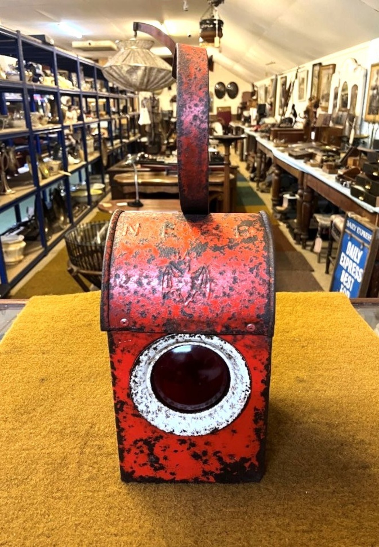 Vintage Red Roadworkers Danger Paraffin Lamp