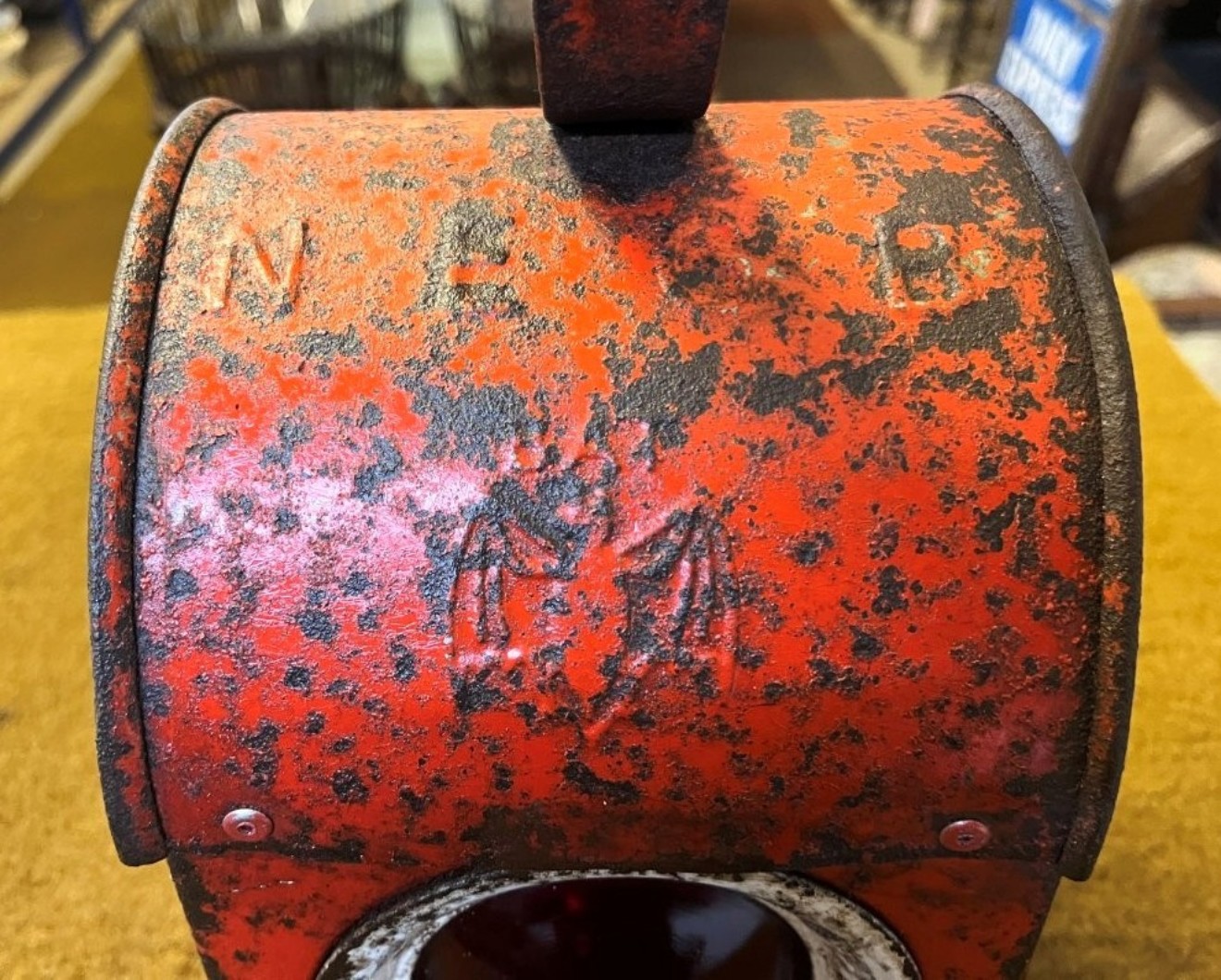 Vintage Red Roadworkers Danger Paraffin Lamp