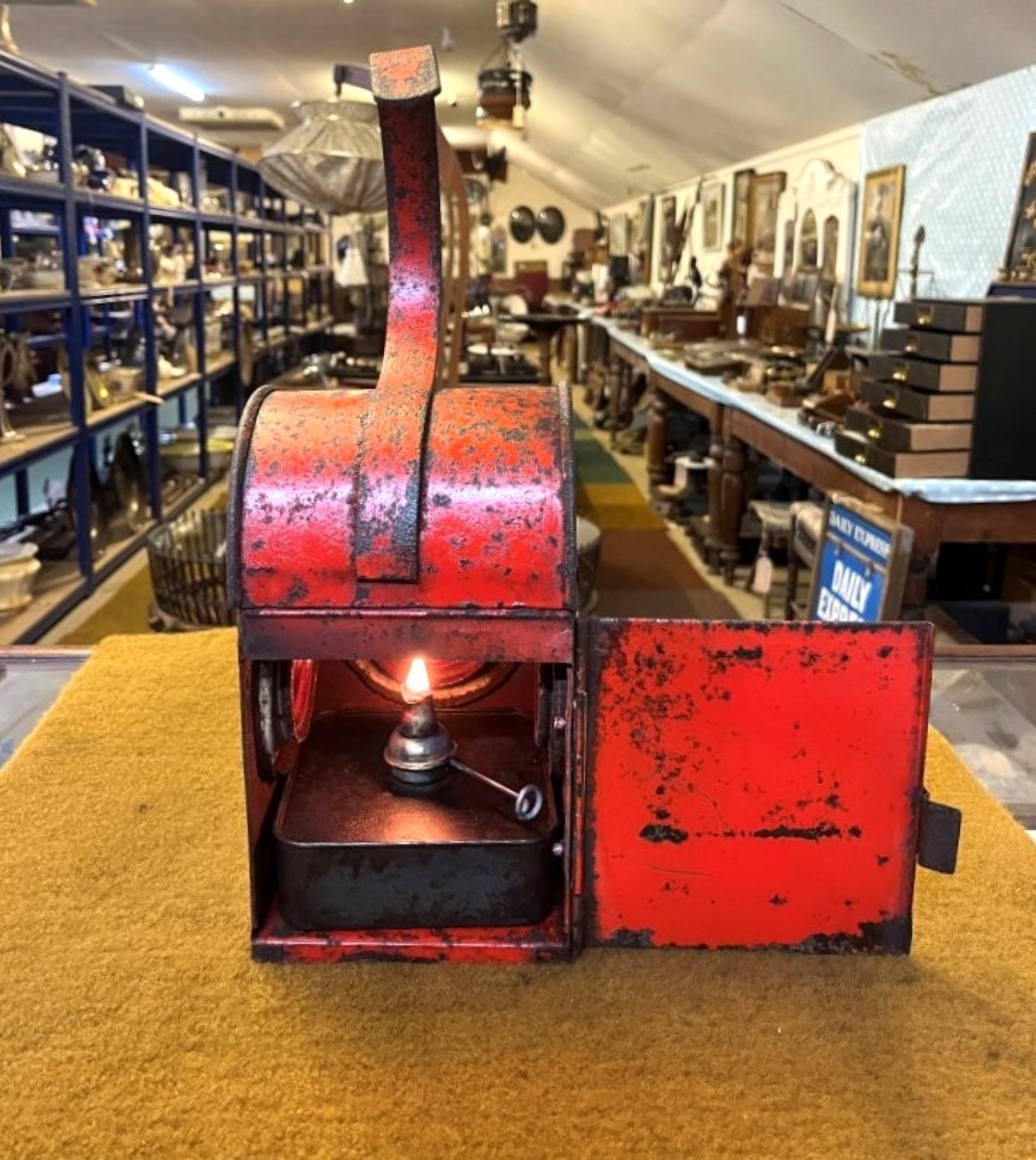 Vintage Red Roadworkers Danger Paraffin Lamp