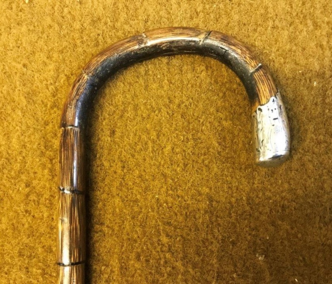 Edwardian Bamboo Walking Stick with Sterling Silver Mount