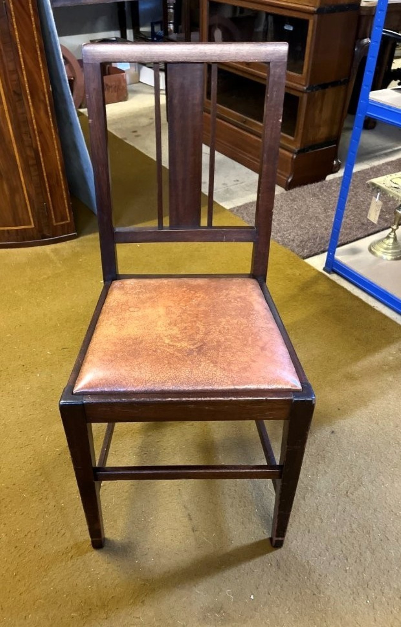 Vintage Set of 6 Dining Chairs Mahogany Frames with Leather Seats