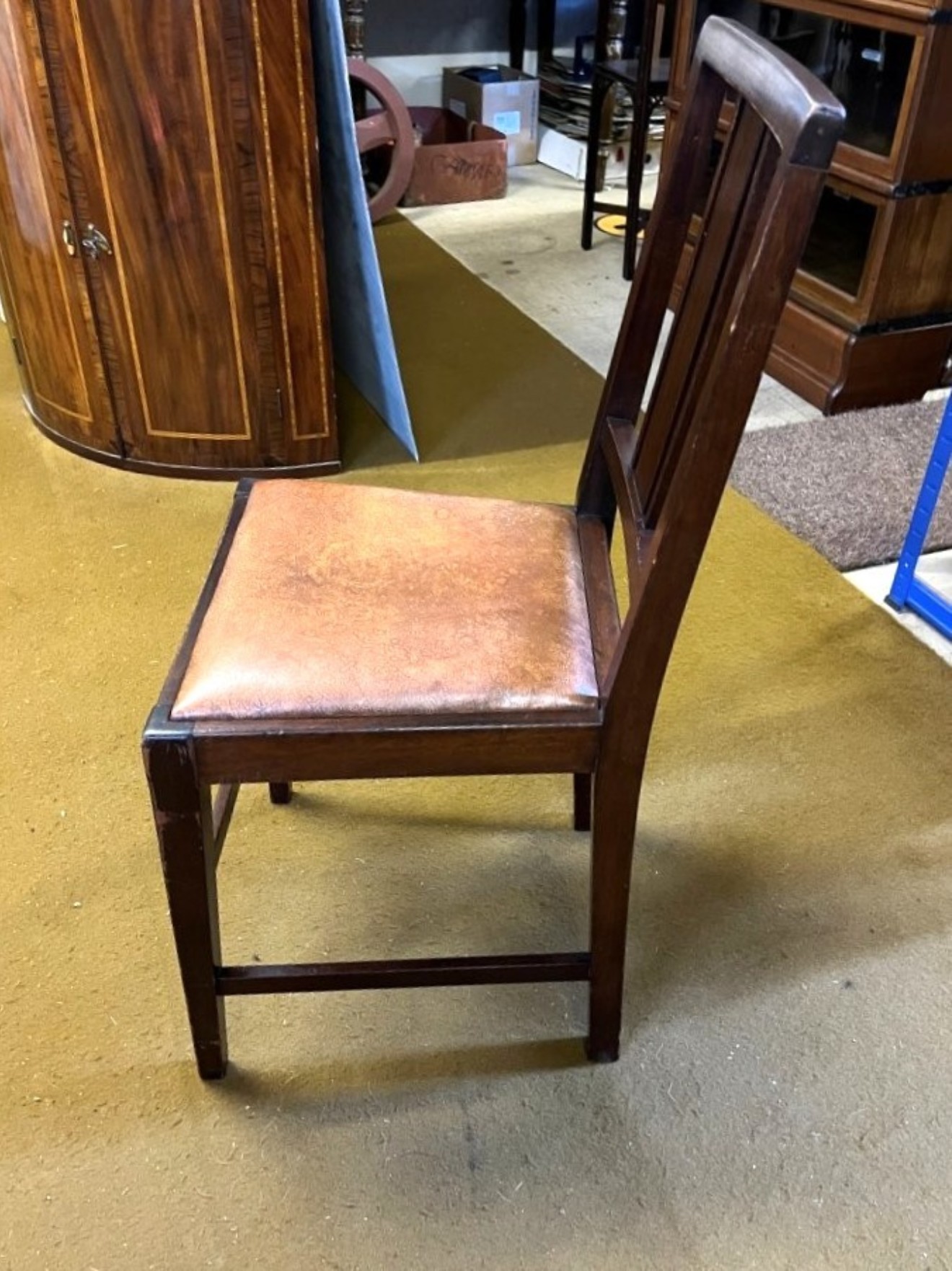 Vintage Set of 6 Dining Chairs Mahogany Frames with Leather Seats