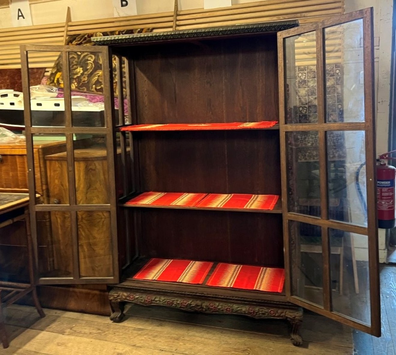 Antique Asian Hand Carved and Painted Hardwood Display Cabinet