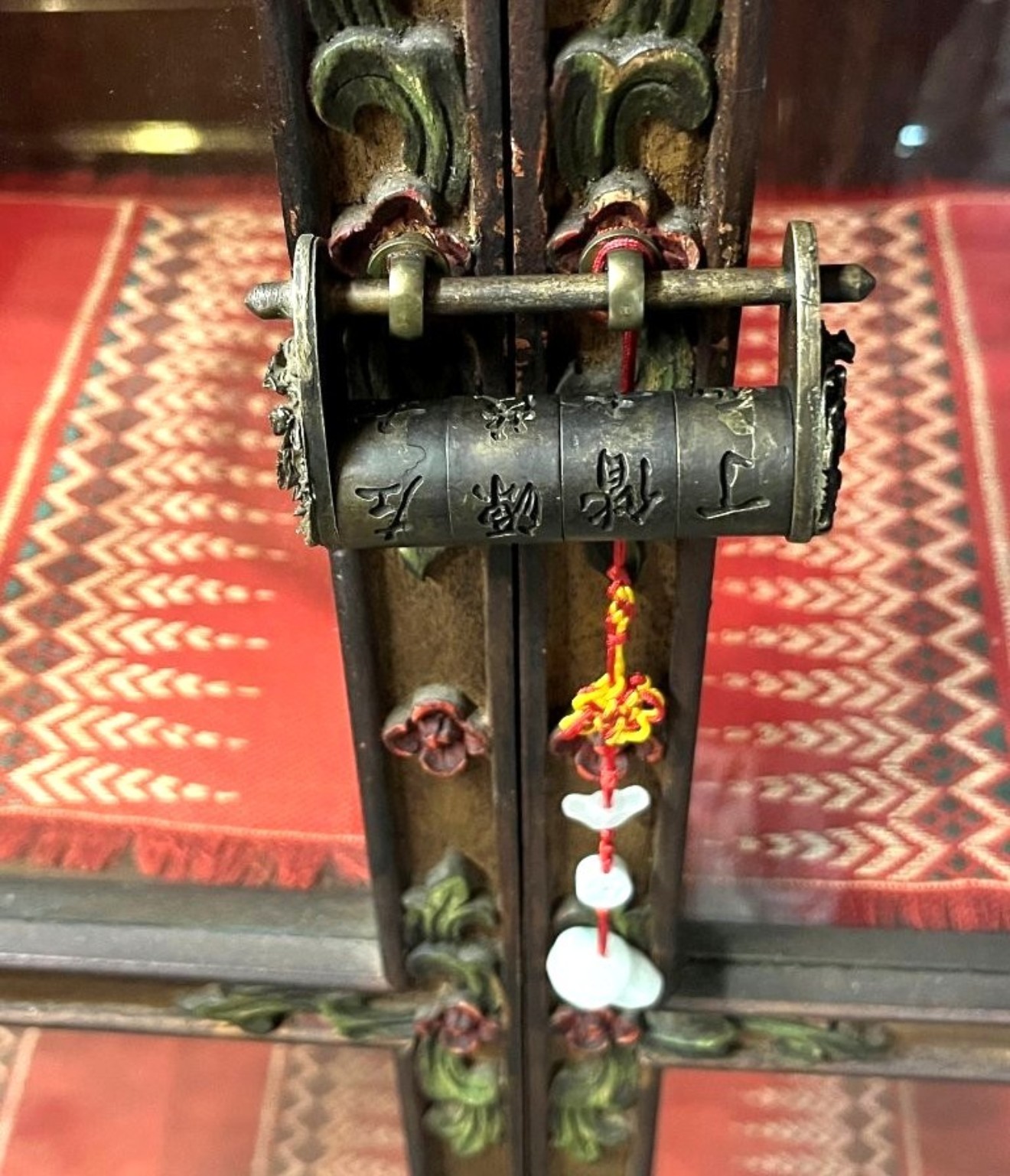 Antique Asian Hand Carved and Painted Hardwood Display Cabinet