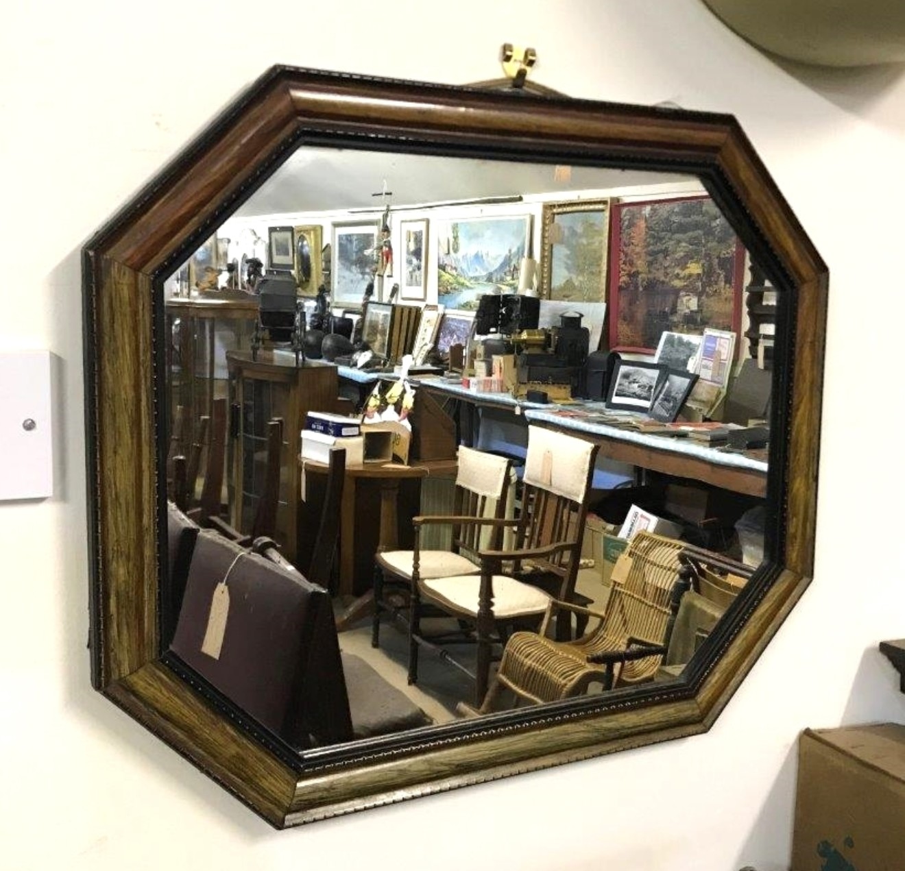 Vintage Octagonal Wood and Gesso Wall Mirror