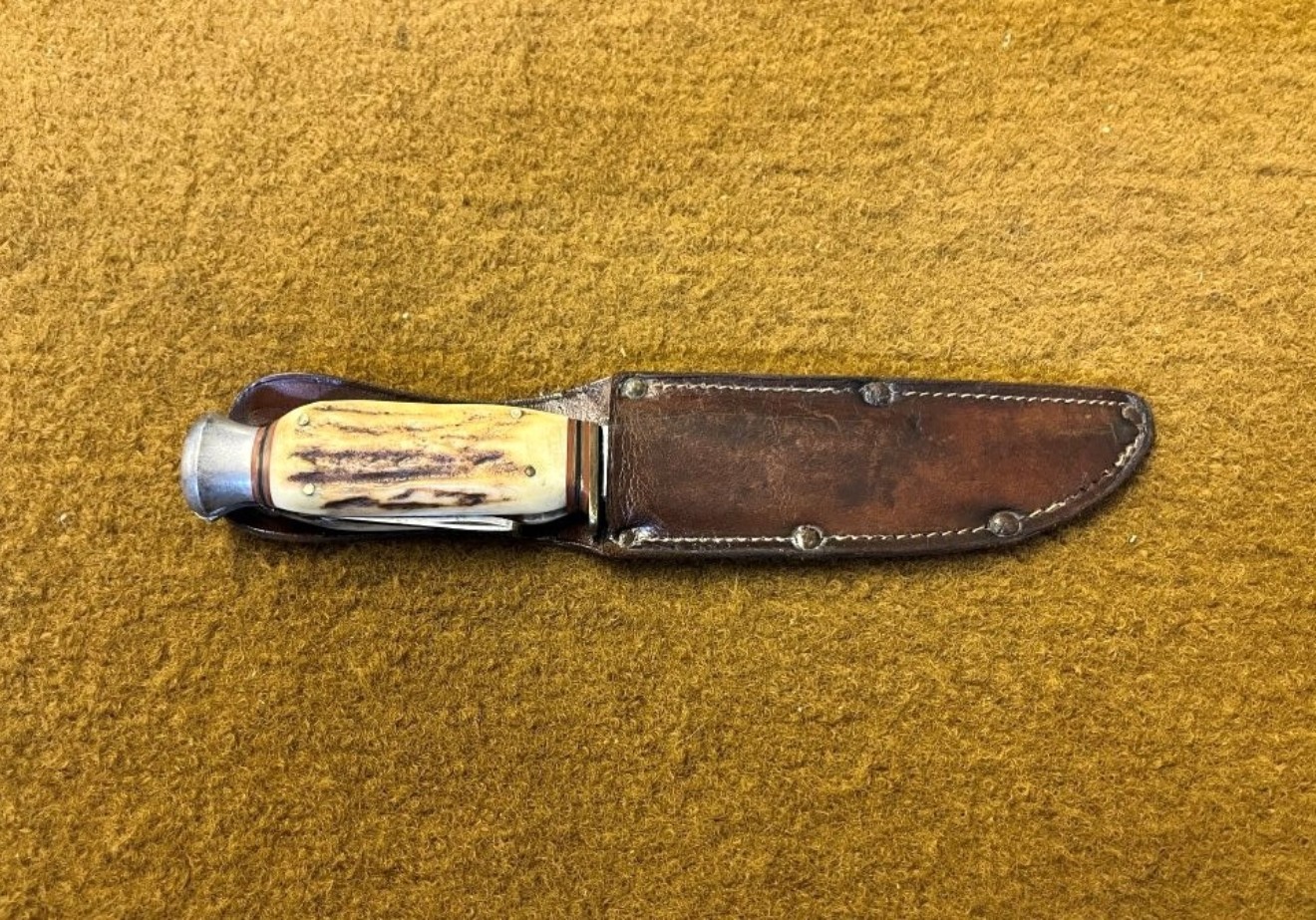 Vintage Horn Handle Hunting Knife with Corkscrew and Can Opener