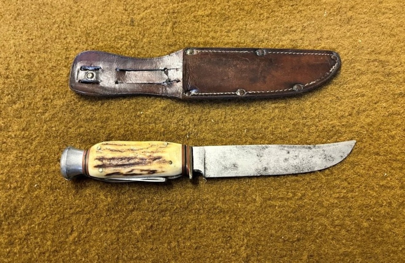 Vintage Horn Handle Hunting Knife with Corkscrew and Can Opener
