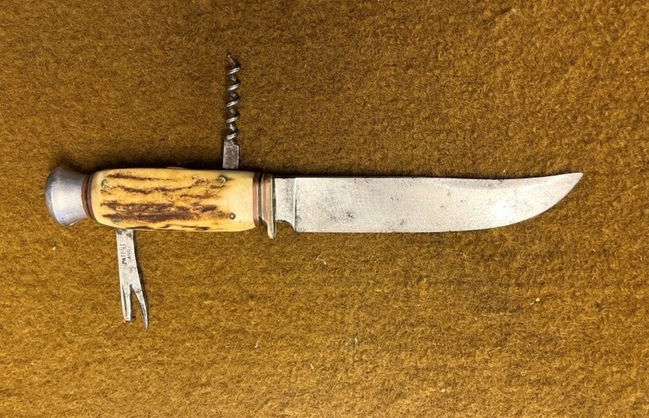 Vintage Horn Handle Hunting Knife with Corkscrew and Can Opener