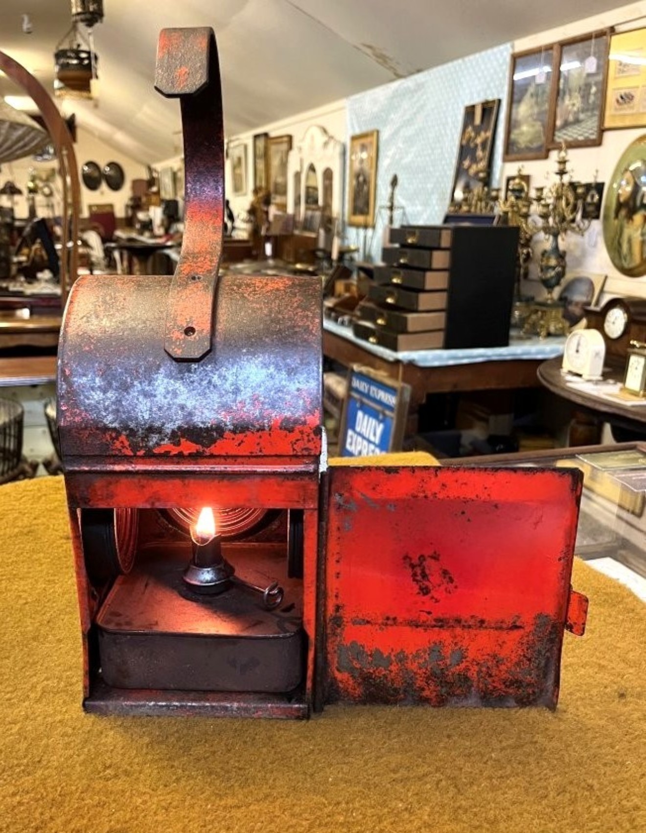 Vintage Red Roadworkers Danger Paraffin Lamp