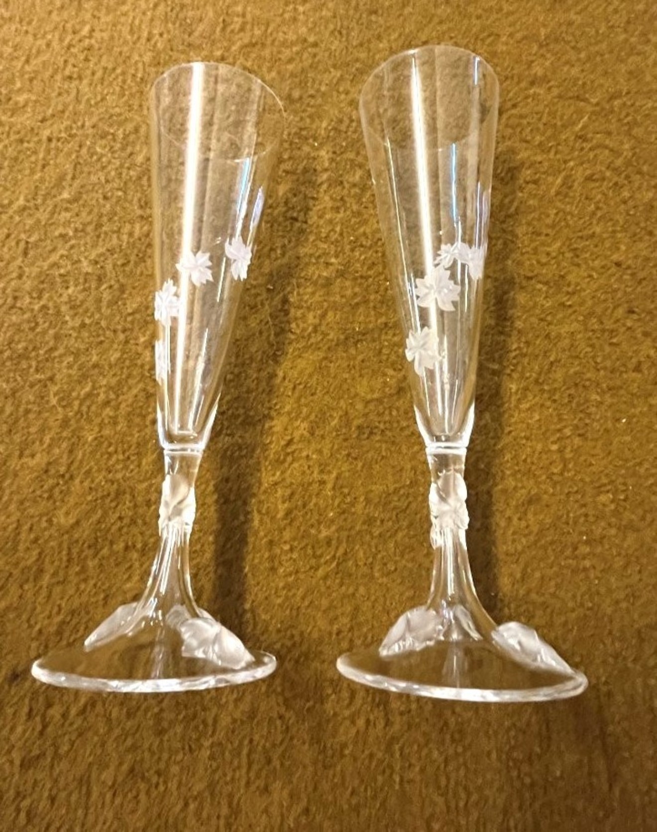 Vintage Pair of Lalique France Champagne Flutes