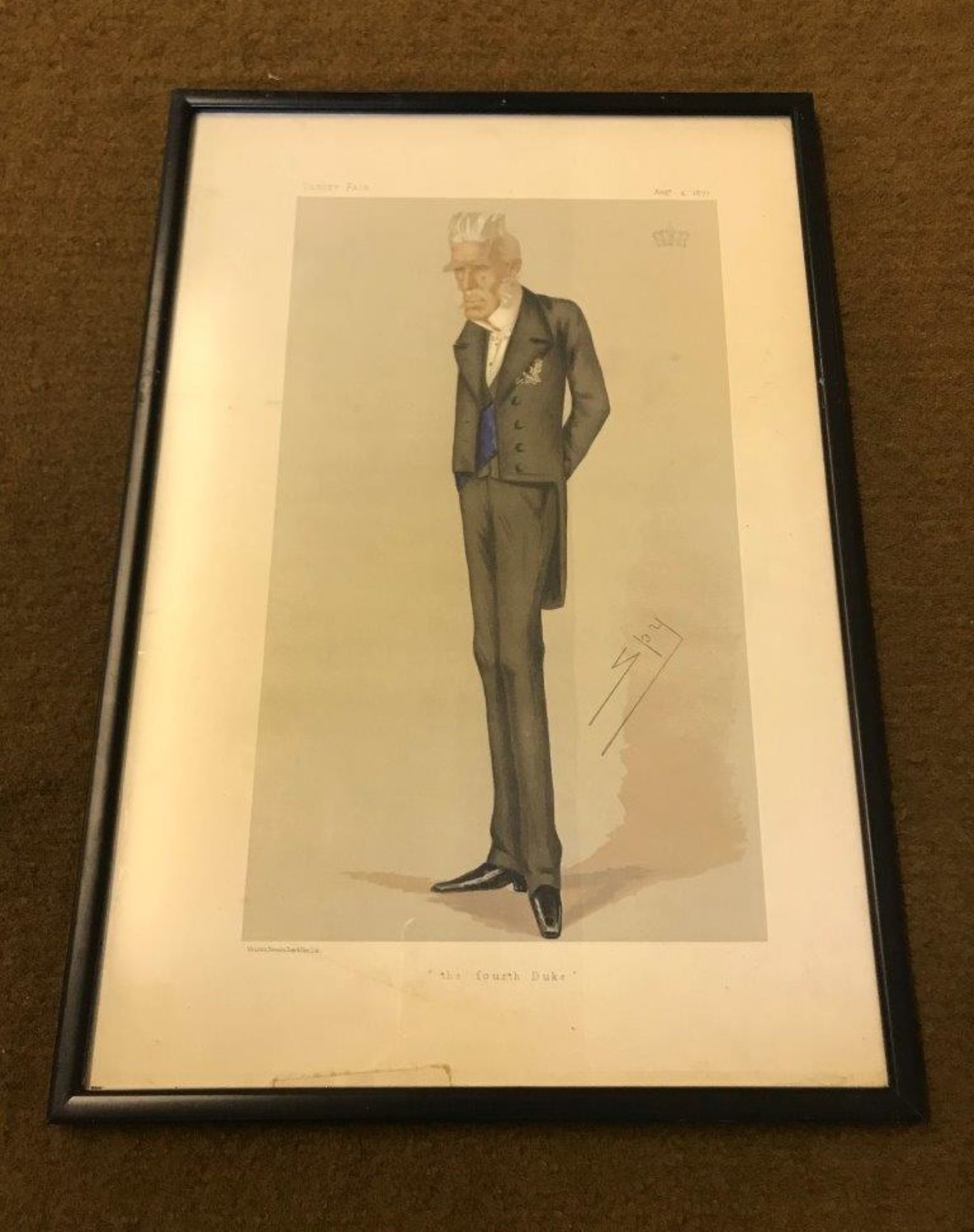 Victorian Framed Vanity Fair SPY Lithograph of The Duke of Cleveland "The Fourth Duke"