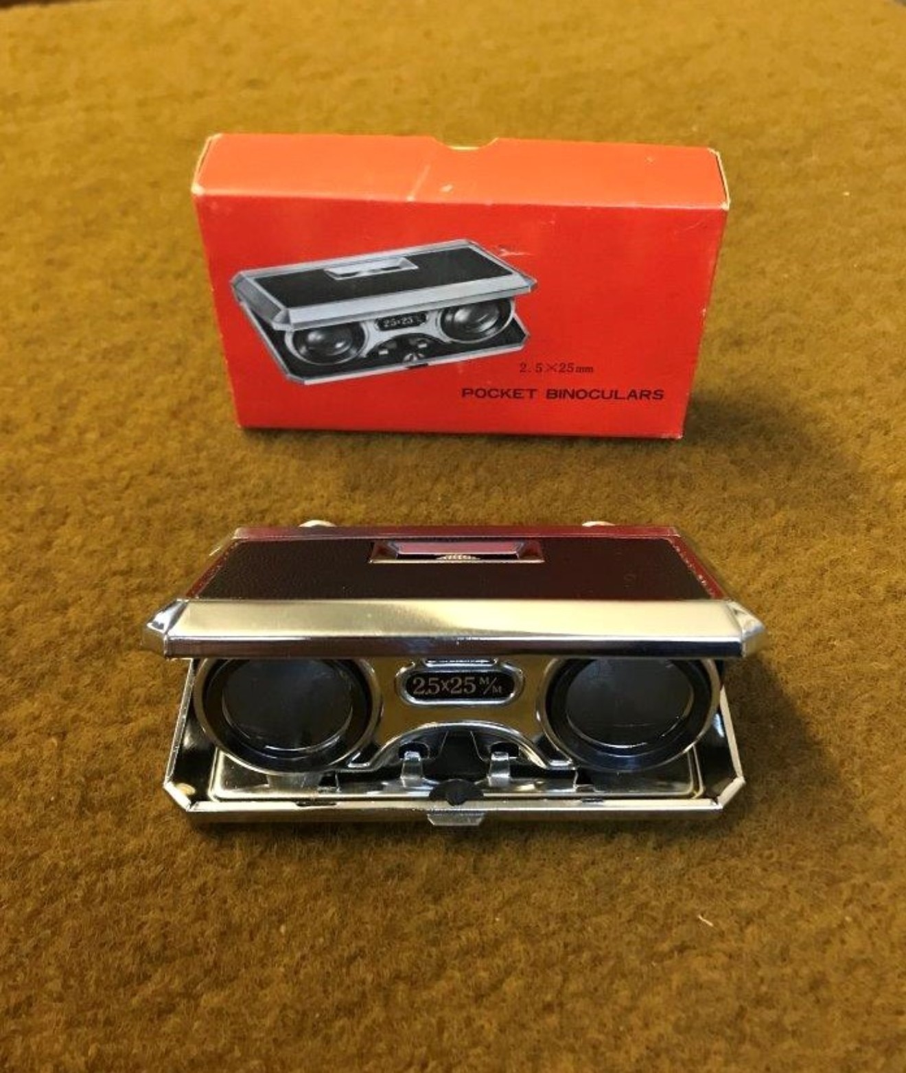 Vintage Folding Pocket Binoculars 2.5 x 2.5 mm in Original Box