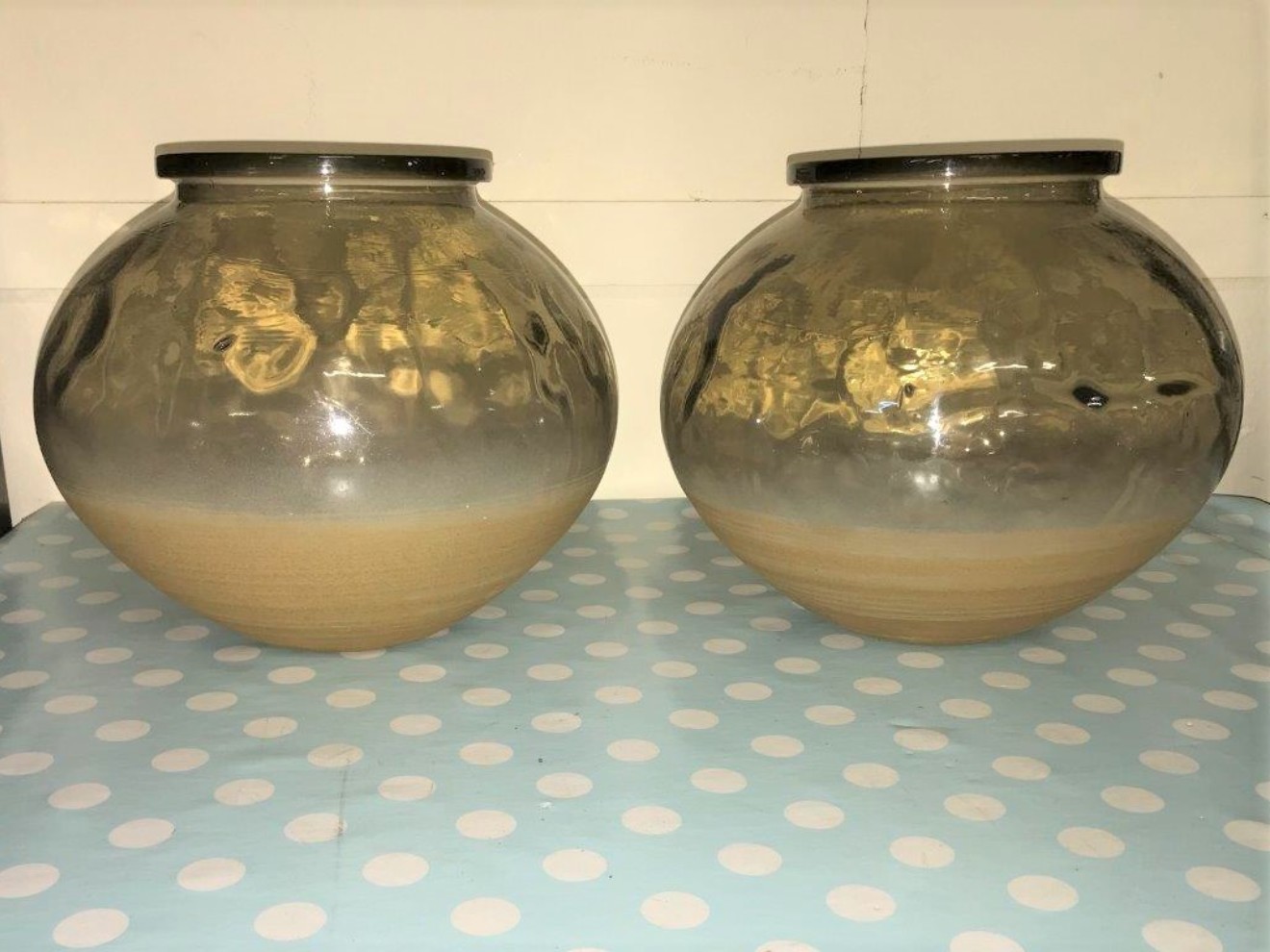 Pair Glass / Stone Glazed Flower Vases