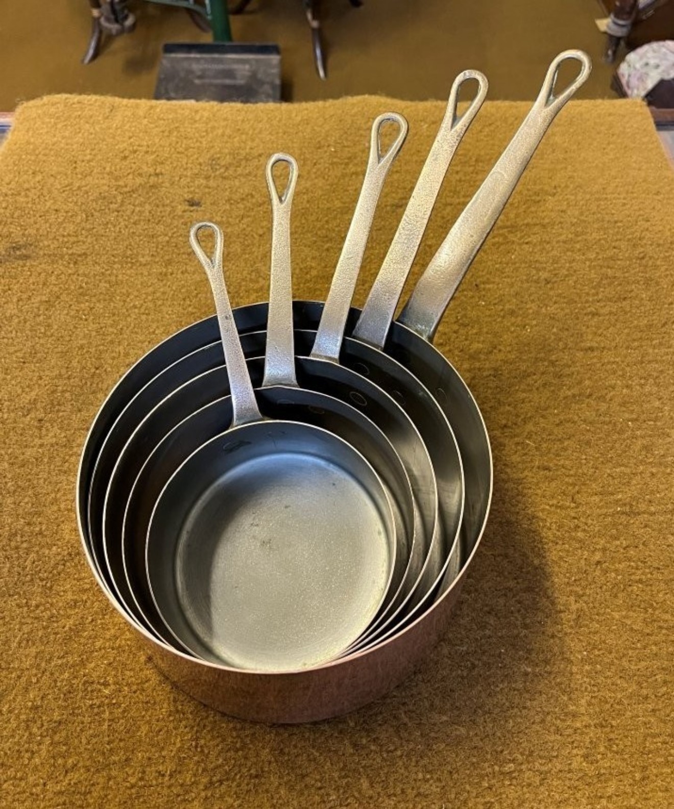Vintage Set of 5 French Copper Cooking Pots