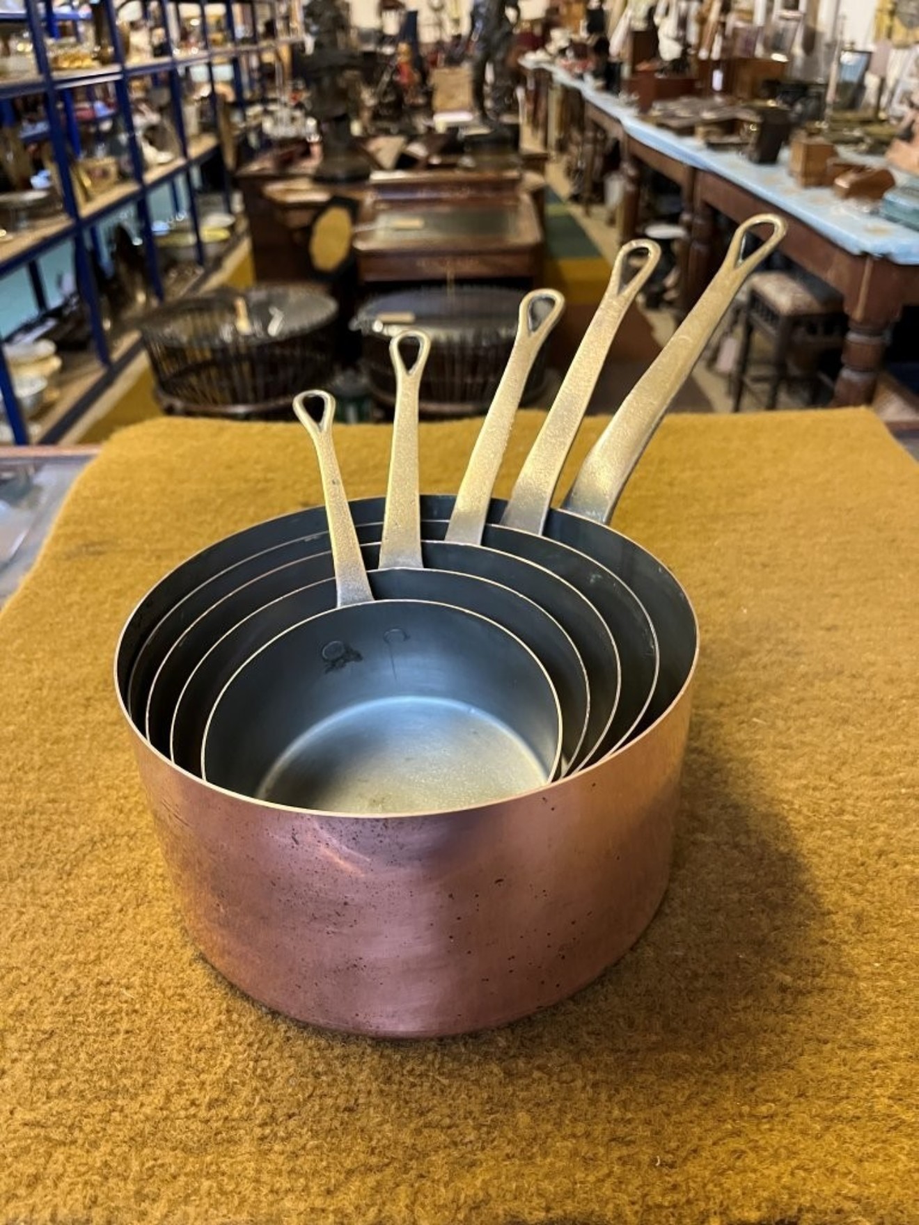 Vintage Set of 5 French Copper Cooking Pots
