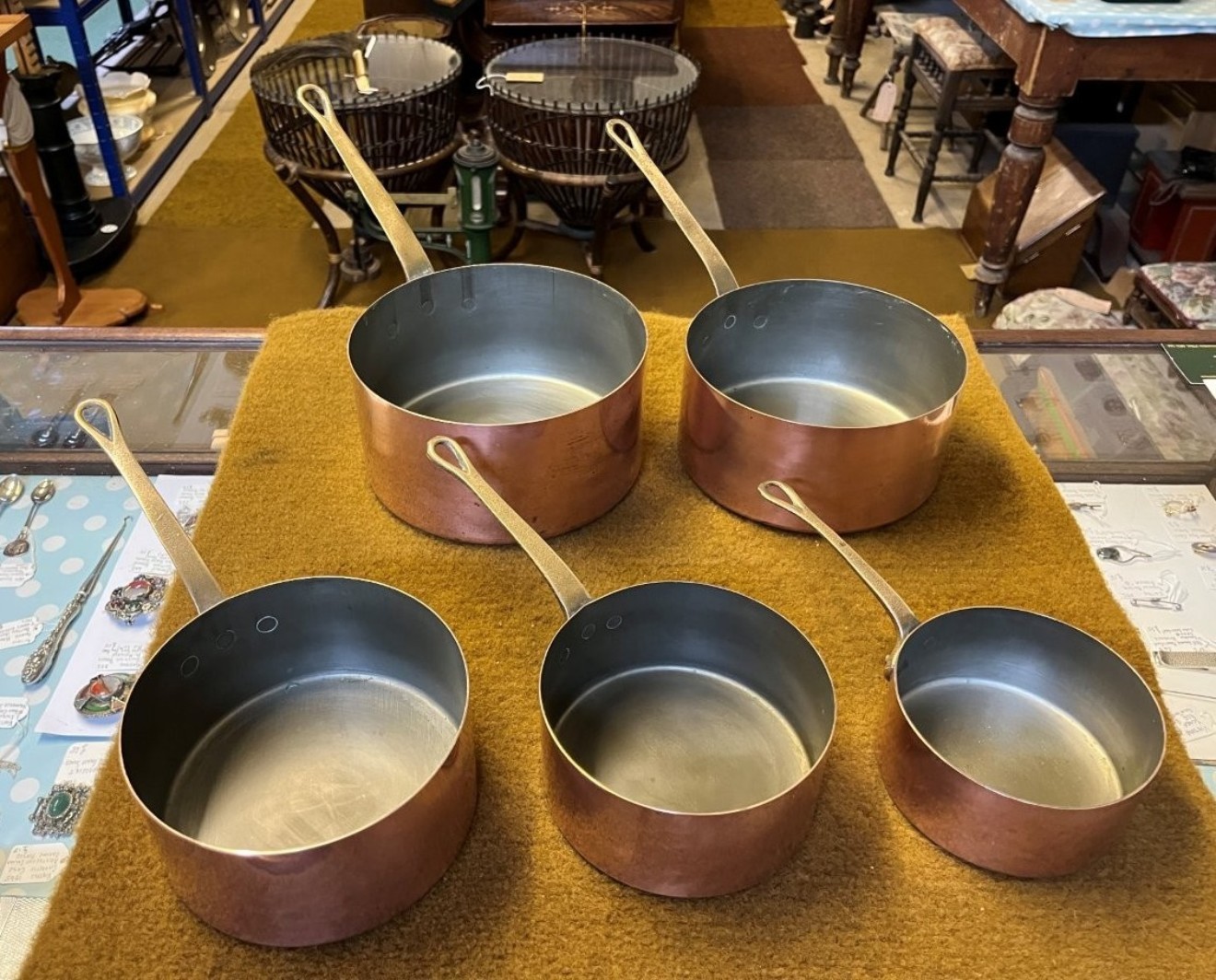 Vintage Set of 5 French Copper Cooking Pots