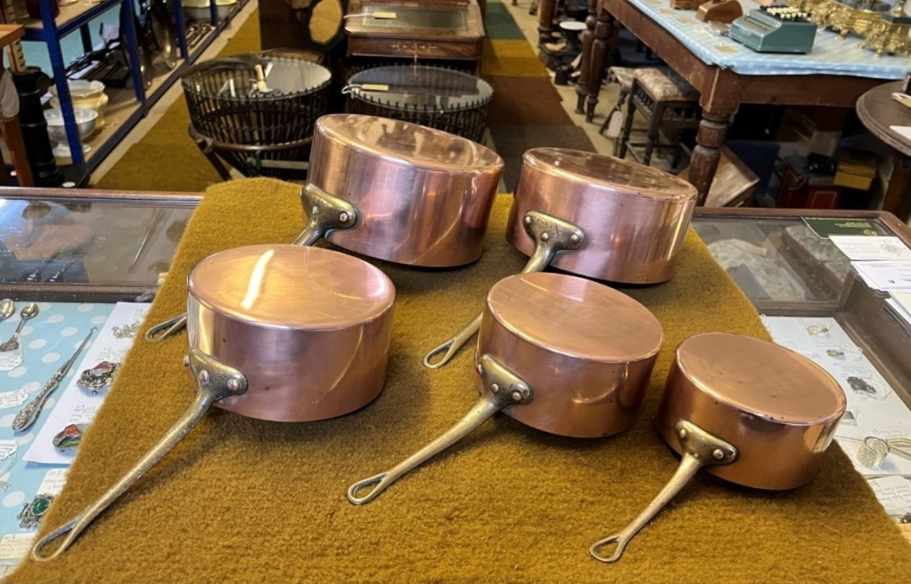 Vintage Set of 5 French Copper Cooking Pots
